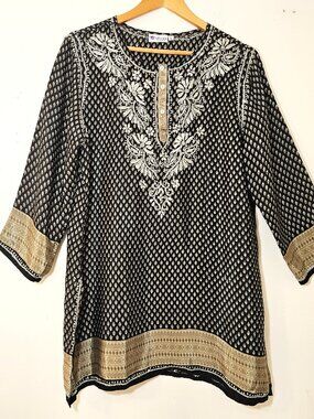 Sevya Sik Boho Tunic Silk Blend Embroidered Artisan India L